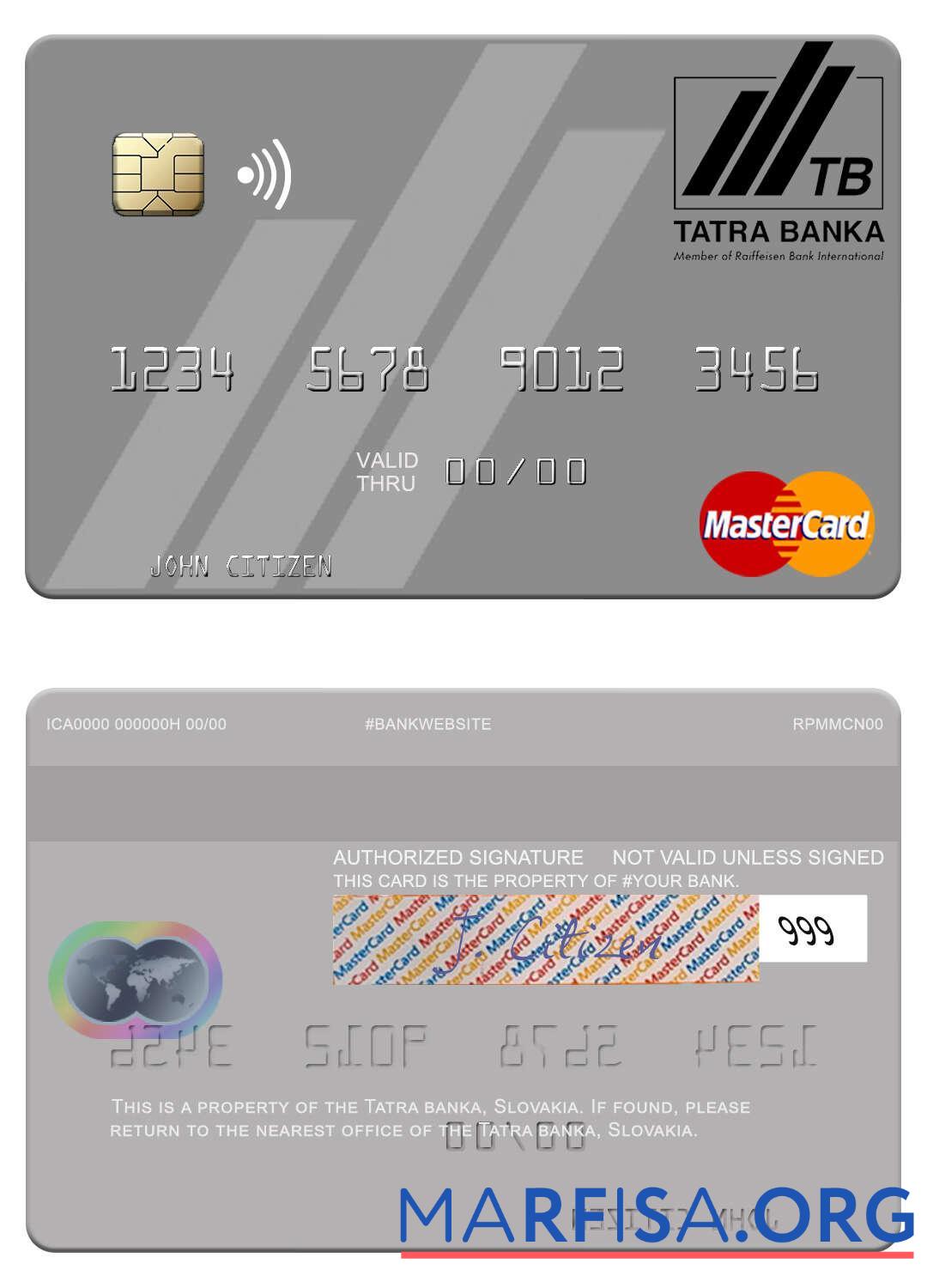 Blank Slovakia Tatra Banka mastercard real example
